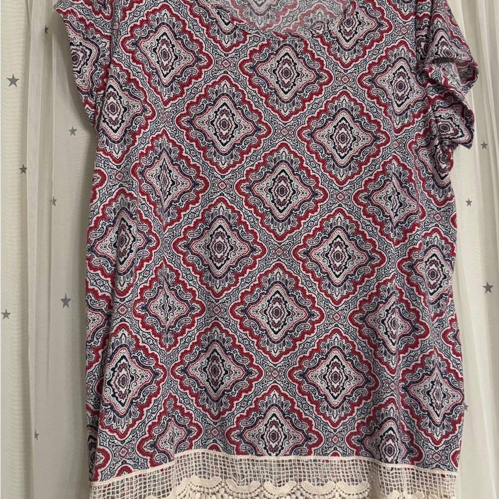 Maurices Red and White Geometric Blouse